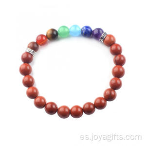 Encantos jaspe rojo 8MM 7 Chakra pulseras de piedras preciosas curación brazalete de cadena de perlas